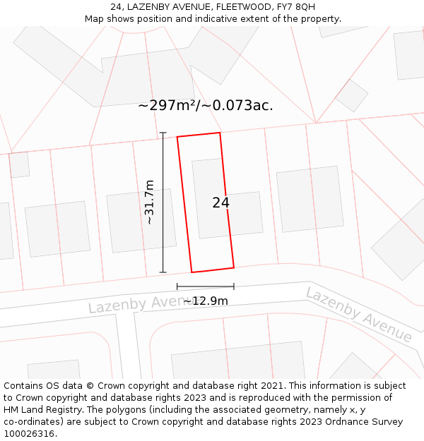 24, LAZENBY AVENUE, FLEETWOOD, FY7 8QH: Plot and title map