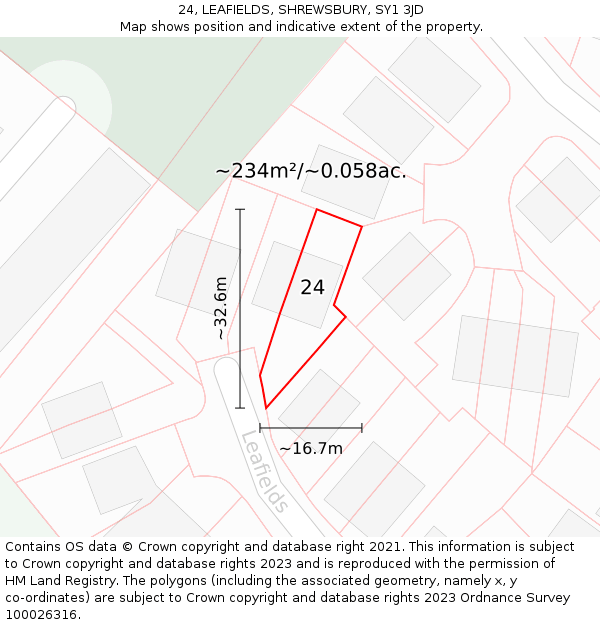 24, LEAFIELDS, SHREWSBURY, SY1 3JD: Plot and title map