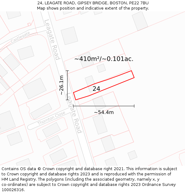 24, LEAGATE ROAD, GIPSEY BRIDGE, BOSTON, PE22 7BU: Plot and title map