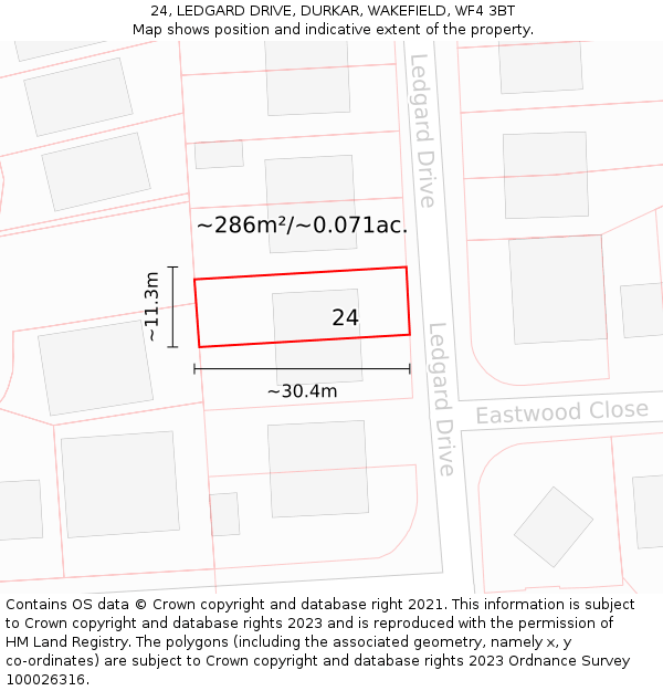 24, LEDGARD DRIVE, DURKAR, WAKEFIELD, WF4 3BT: Plot and title map