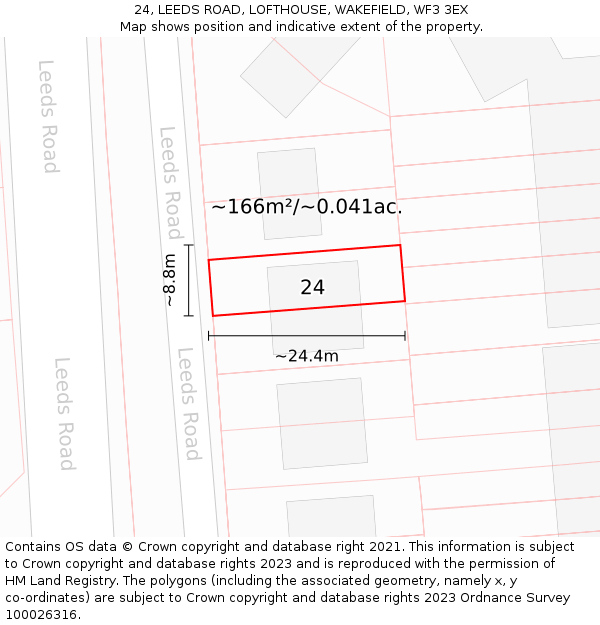 24, LEEDS ROAD, LOFTHOUSE, WAKEFIELD, WF3 3EX: Plot and title map