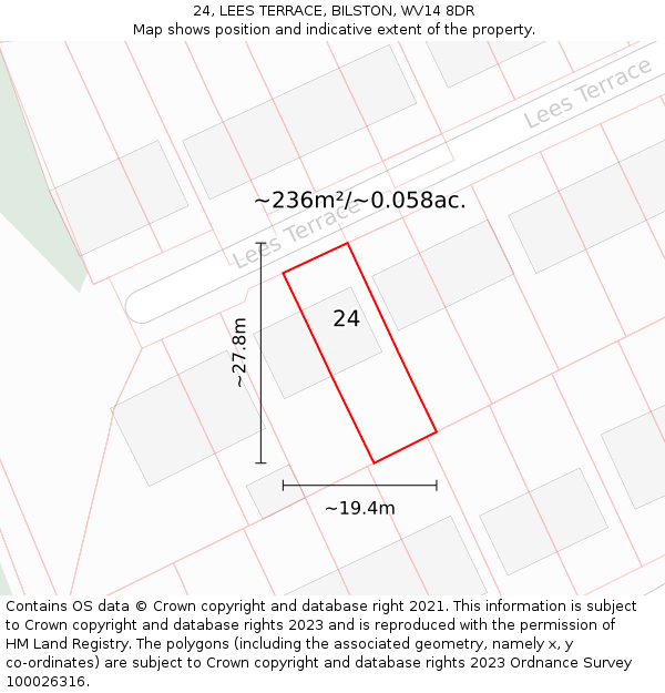 24, LEES TERRACE, BILSTON, WV14 8DR: Plot and title map