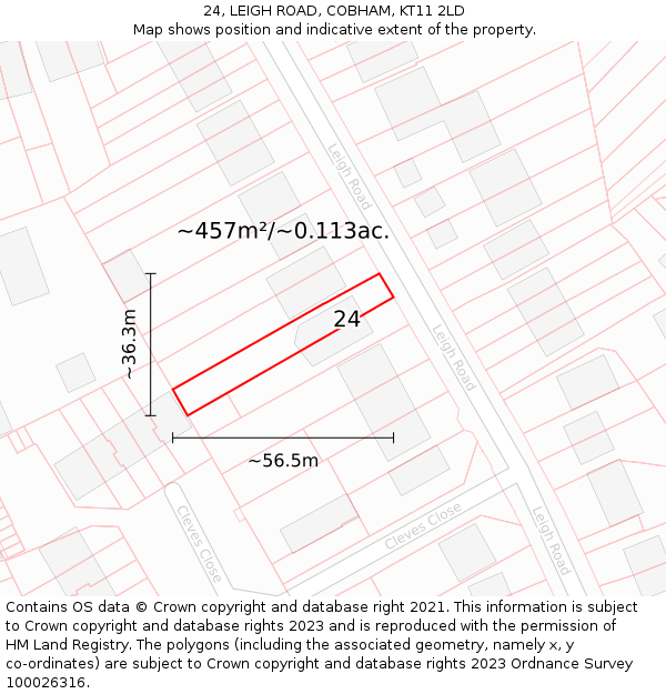 24, LEIGH ROAD, COBHAM, KT11 2LD: Plot and title map