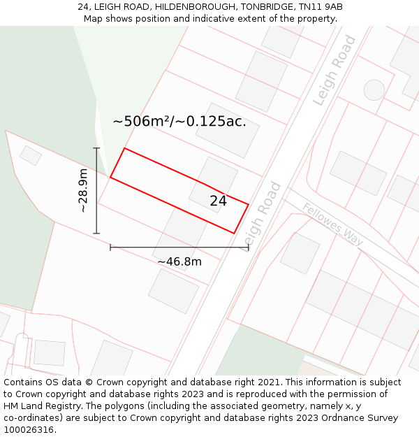 24, LEIGH ROAD, HILDENBOROUGH, TONBRIDGE, TN11 9AB: Plot and title map