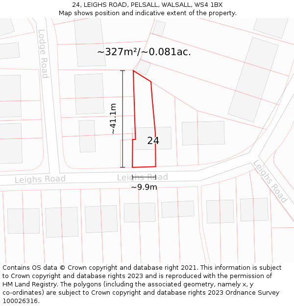 24, LEIGHS ROAD, PELSALL, WALSALL, WS4 1BX: Plot and title map