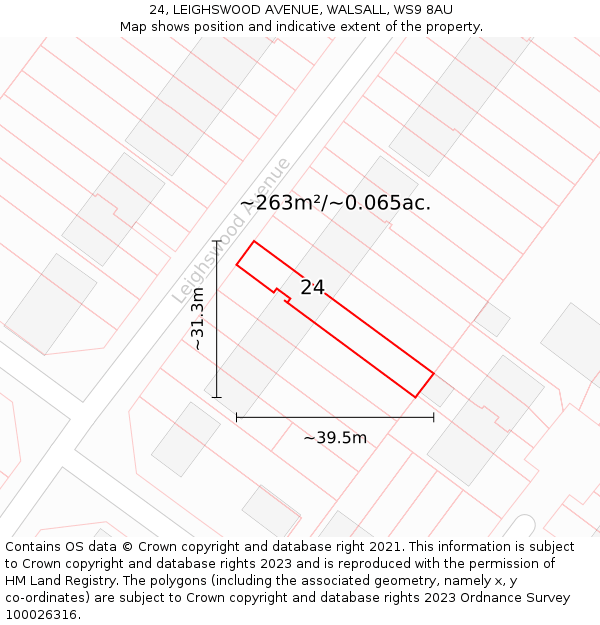 24, LEIGHSWOOD AVENUE, WALSALL, WS9 8AU: Plot and title map