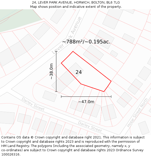 24, LEVER PARK AVENUE, HORWICH, BOLTON, BL6 7LG: Plot and title map