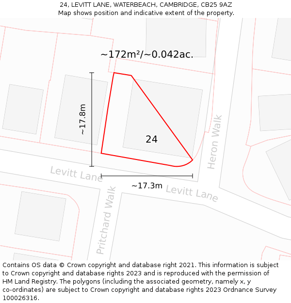 24, LEVITT LANE, WATERBEACH, CAMBRIDGE, CB25 9AZ: Plot and title map