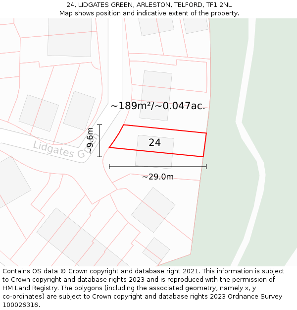 24, LIDGATES GREEN, ARLESTON, TELFORD, TF1 2NL: Plot and title map