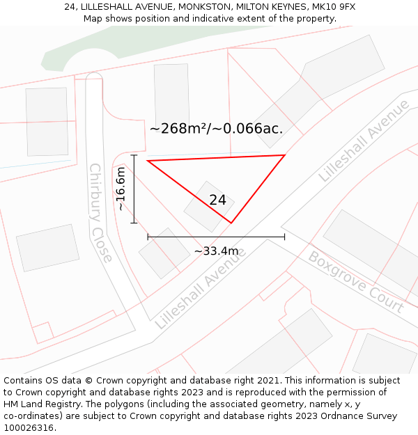 24, LILLESHALL AVENUE, MONKSTON, MILTON KEYNES, MK10 9FX: Plot and title map