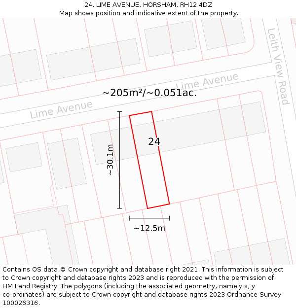 24, LIME AVENUE, HORSHAM, RH12 4DZ: Plot and title map