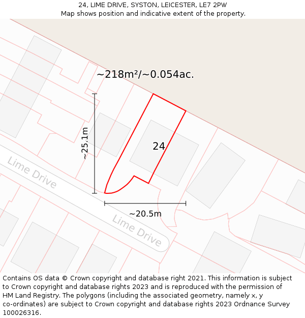 24, LIME DRIVE, SYSTON, LEICESTER, LE7 2PW: Plot and title map