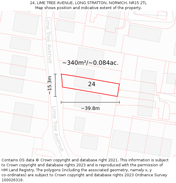 24, LIME TREE AVENUE, LONG STRATTON, NORWICH, NR15 2TL: Plot and title map