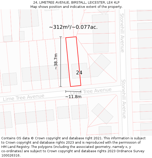 24, LIMETREE AVENUE, BIRSTALL, LEICESTER, LE4 4LP: Plot and title map