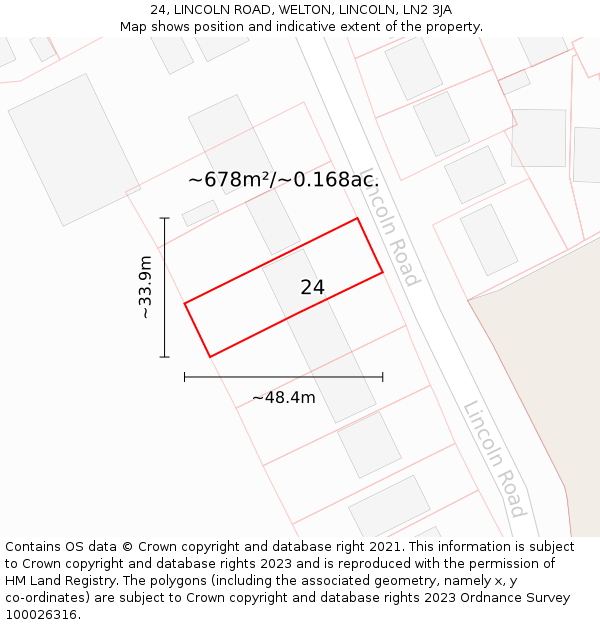 24, LINCOLN ROAD, WELTON, LINCOLN, LN2 3JA: Plot and title map