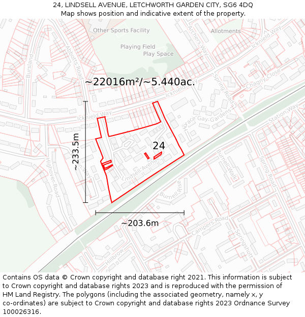 24, LINDSELL AVENUE, LETCHWORTH GARDEN CITY, SG6 4DQ: Plot and title map