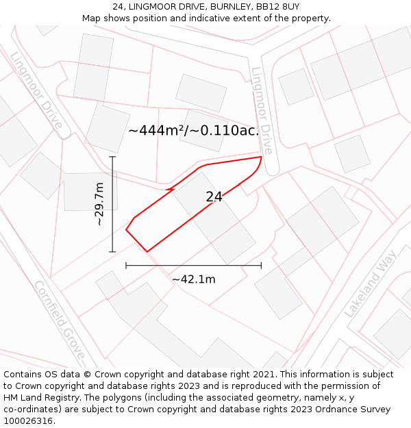 24, LINGMOOR DRIVE, BURNLEY, BB12 8UY: Plot and title map