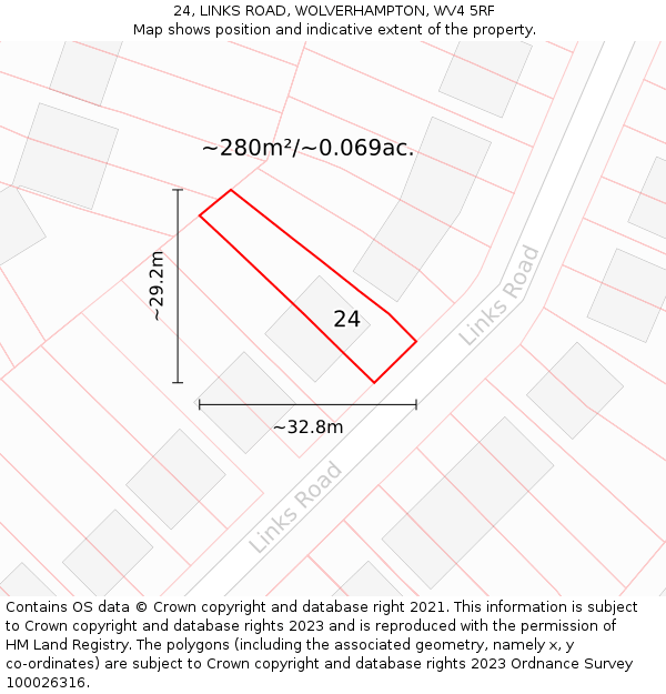 24, LINKS ROAD, WOLVERHAMPTON, WV4 5RF: Plot and title map