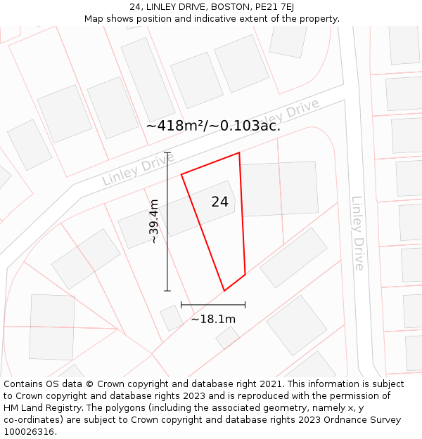 24, LINLEY DRIVE, BOSTON, PE21 7EJ: Plot and title map