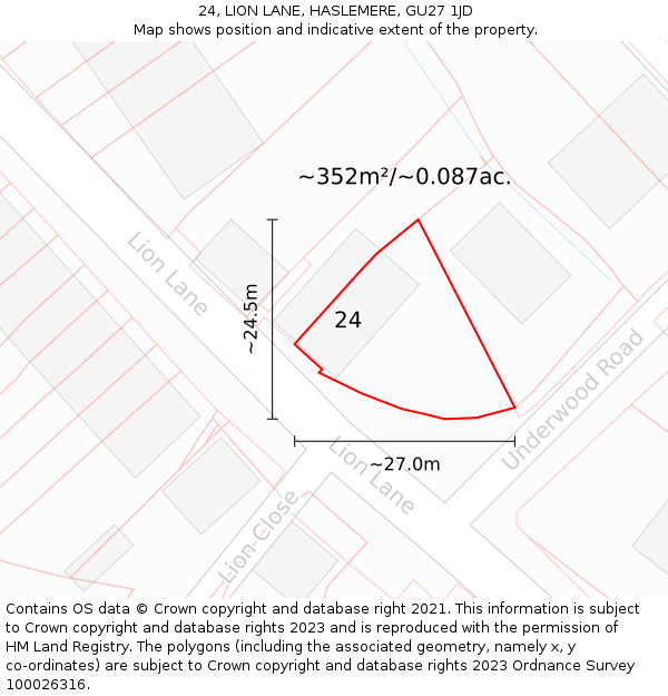 24, LION LANE, HASLEMERE, GU27 1JD: Plot and title map