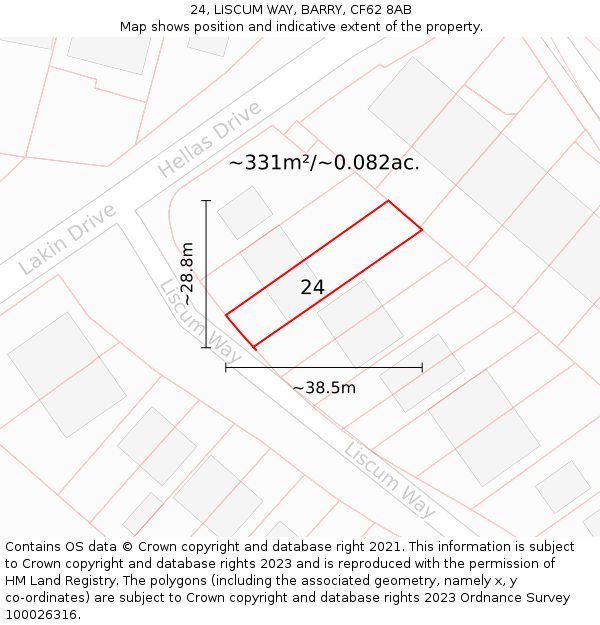 24, LISCUM WAY, BARRY, CF62 8AB: Plot and title map