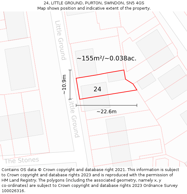 24, LITTLE GROUND, PURTON, SWINDON, SN5 4GS: Plot and title map