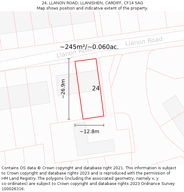 24, LLANON ROAD, LLANISHEN, CARDIFF, CF14 5AG: Plot and title map