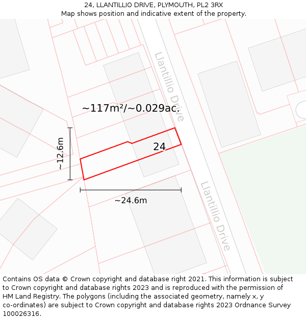 24, LLANTILLIO DRIVE, PLYMOUTH, PL2 3RX: Plot and title map