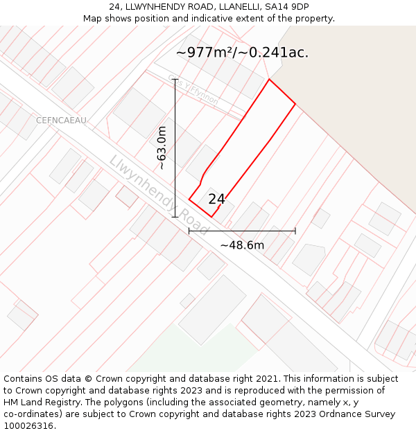 24, LLWYNHENDY ROAD, LLANELLI, SA14 9DP: Plot and title map