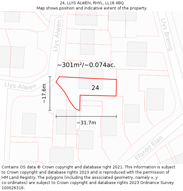 24, LLYS ALWEN, RHYL, LL18 4BQ: Plot and title map