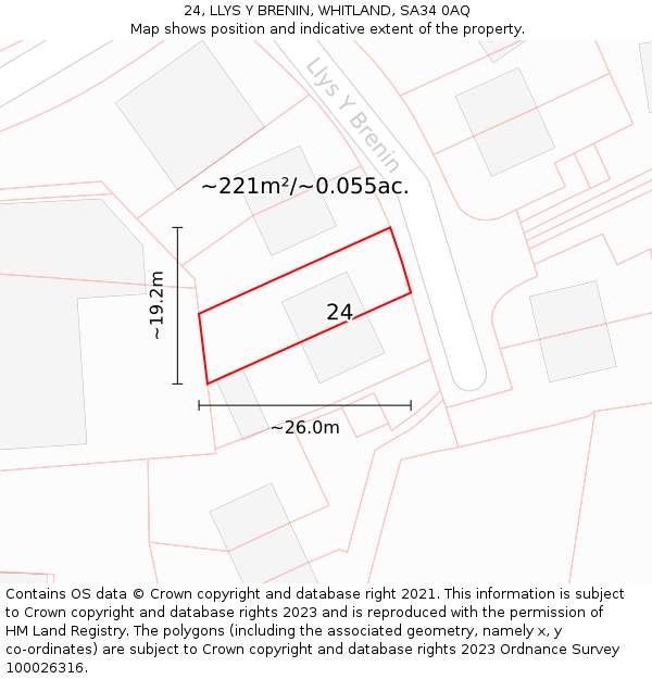 24, LLYS Y BRENIN, WHITLAND, SA34 0AQ: Plot and title map