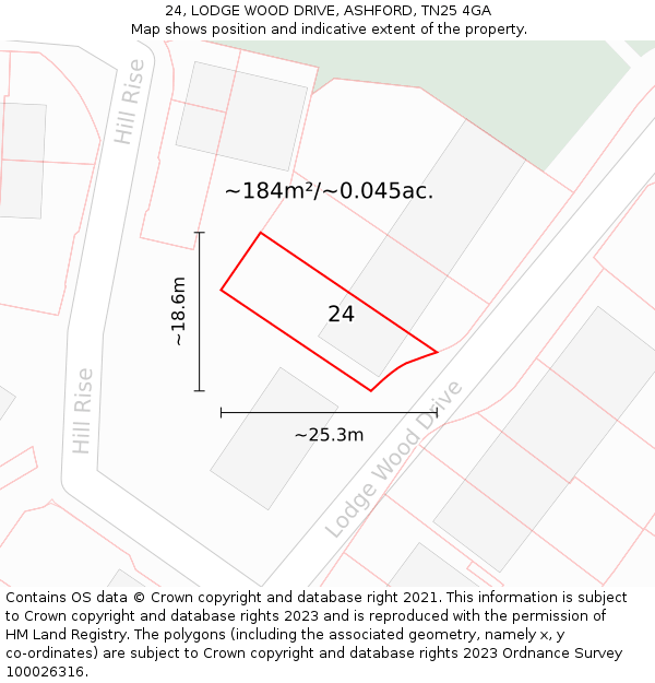 24, LODGE WOOD DRIVE, ASHFORD, TN25 4GA: Plot and title map