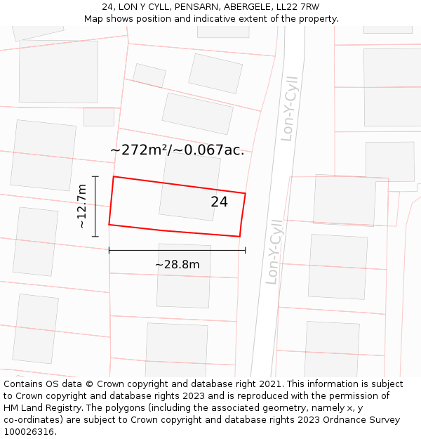 24, LON Y CYLL, PENSARN, ABERGELE, LL22 7RW: Plot and title map