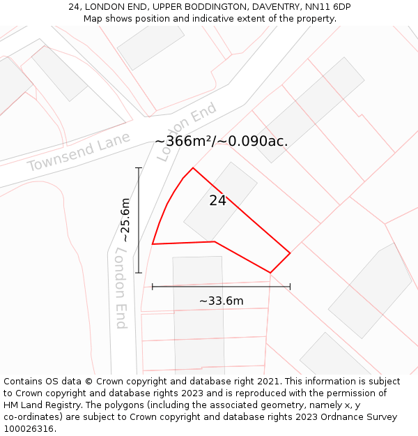 24, LONDON END, UPPER BODDINGTON, DAVENTRY, NN11 6DP: Plot and title map