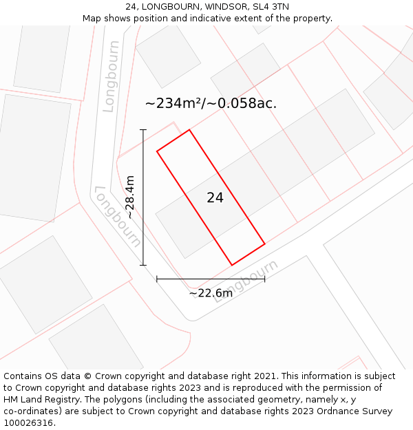 24, LONGBOURN, WINDSOR, SL4 3TN: Plot and title map