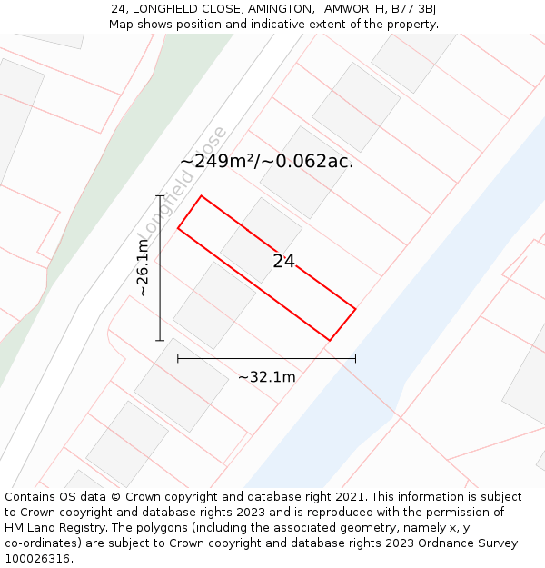 24, LONGFIELD CLOSE, AMINGTON, TAMWORTH, B77 3BJ: Plot and title map