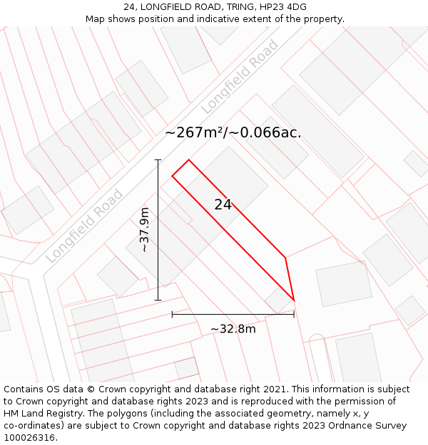 24, LONGFIELD ROAD, TRING, HP23 4DG: Plot and title map