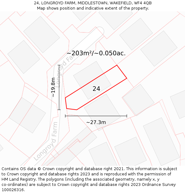 24, LONGROYD FARM, MIDDLESTOWN, WAKEFIELD, WF4 4QB: Plot and title map