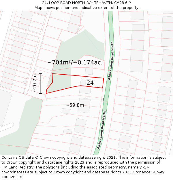 24, LOOP ROAD NORTH, WHITEHAVEN, CA28 6LY: Plot and title map