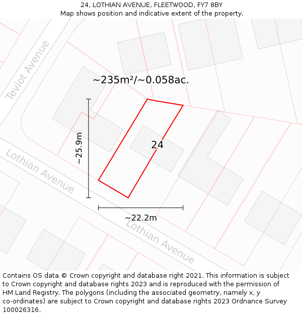 24, LOTHIAN AVENUE, FLEETWOOD, FY7 8BY: Plot and title map