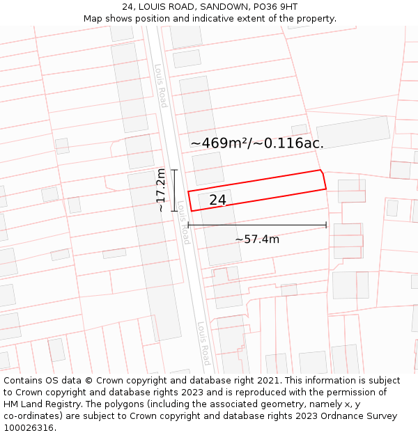 24, LOUIS ROAD, SANDOWN, PO36 9HT: Plot and title map