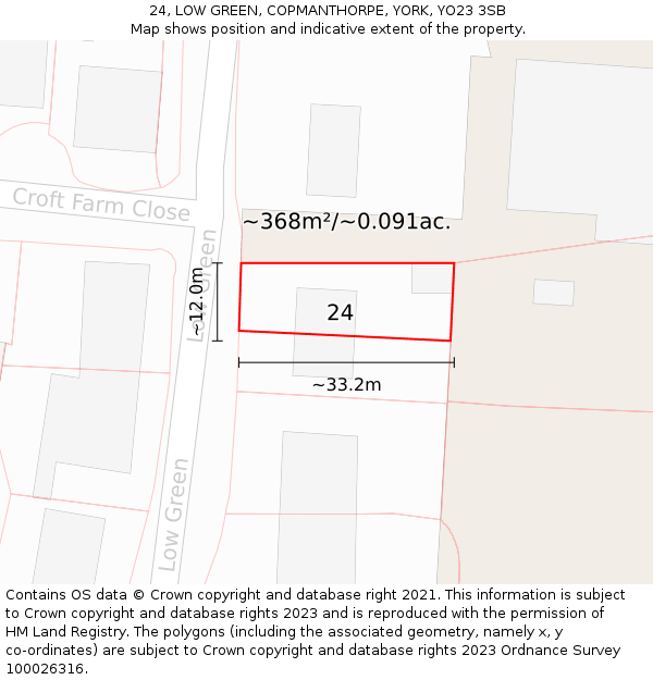 24, LOW GREEN, COPMANTHORPE, YORK, YO23 3SB: Plot and title map