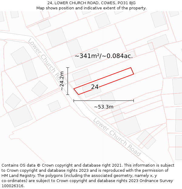 24, LOWER CHURCH ROAD, COWES, PO31 8JG: Plot and title map