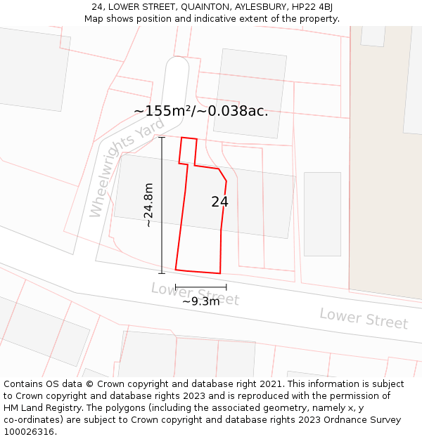 24, LOWER STREET, QUAINTON, AYLESBURY, HP22 4BJ: Plot and title map