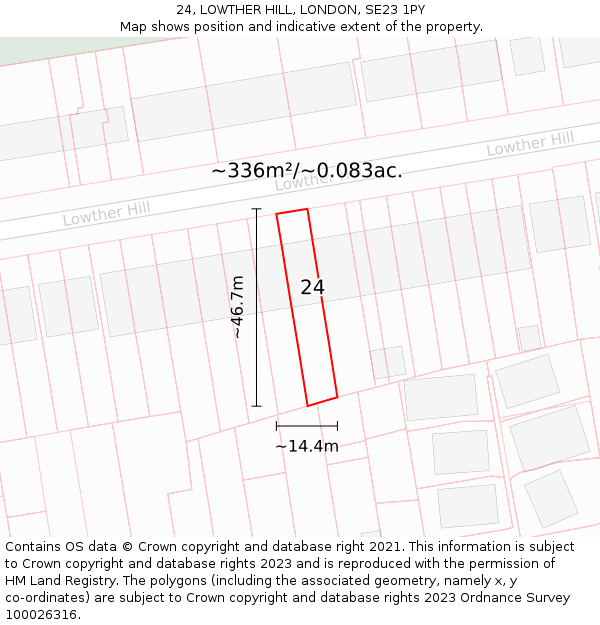 24, LOWTHER HILL, LONDON, SE23 1PY: Plot and title map
