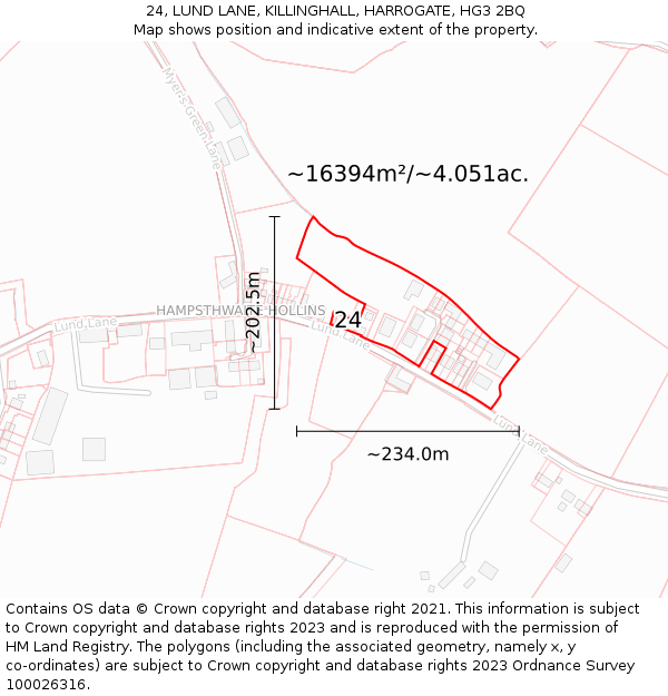 24, LUND LANE, KILLINGHALL, HARROGATE, HG3 2BQ: Plot and title map