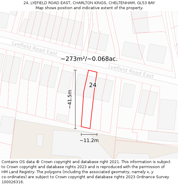 24, LYEFIELD ROAD EAST, CHARLTON KINGS, CHELTENHAM, GL53 8AY: Plot and title map