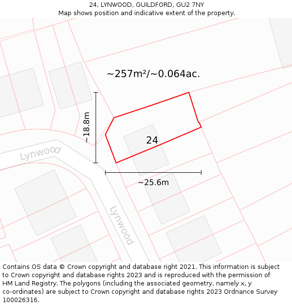 24, LYNWOOD, GUILDFORD, GU2 7NY: Plot and title map