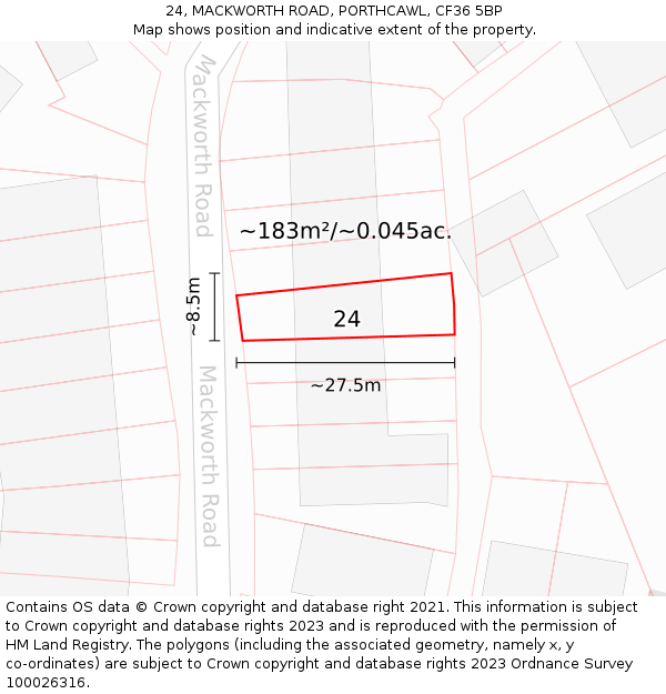24, MACKWORTH ROAD, PORTHCAWL, CF36 5BP: Plot and title map