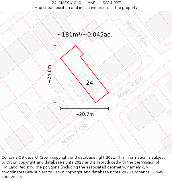 24, MAES Y GLO, LLANELLI, SA14 9PZ: Plot and title map